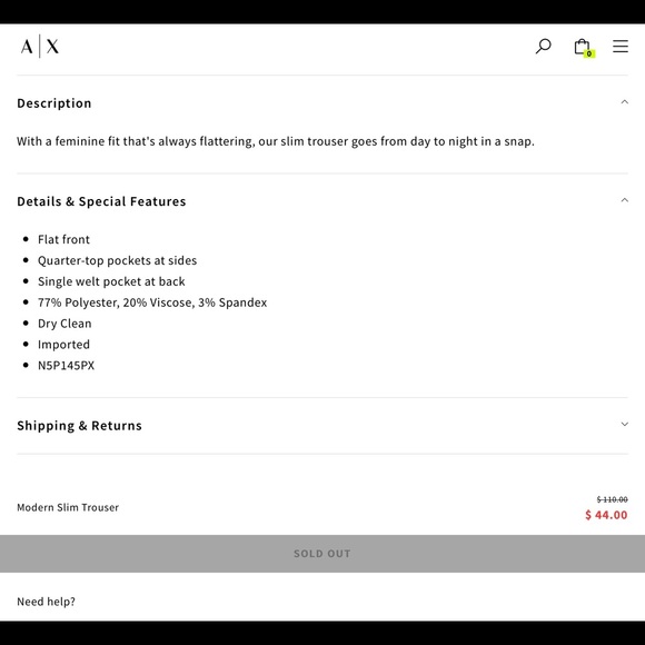 New Armani Exchange Black Modern Slim Trouser Pants - Picture 8 of 10